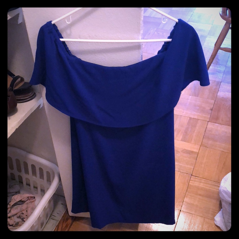 Trendy royal blue off the shoulder dress